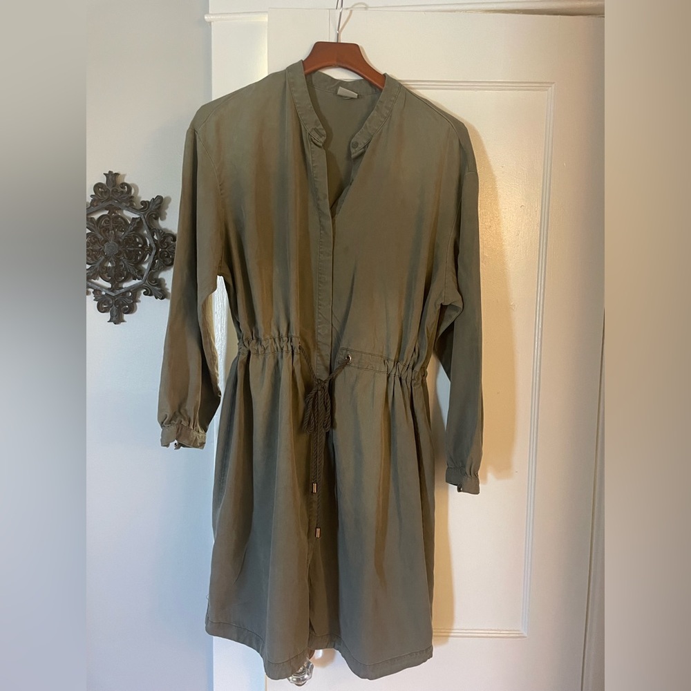 Button down dress with drawstring waist